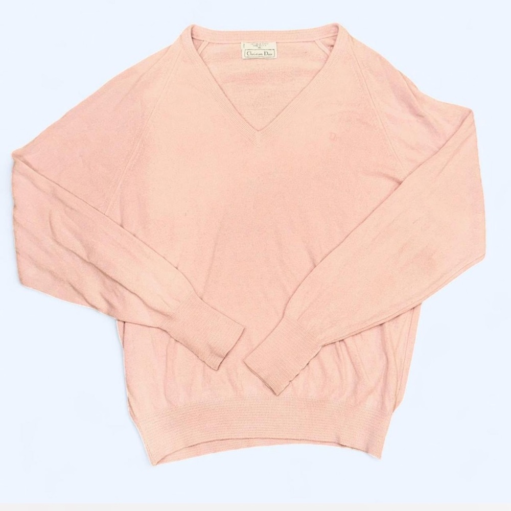 VINTAGE 80s Dior Soft Pink V-Neck Sweater